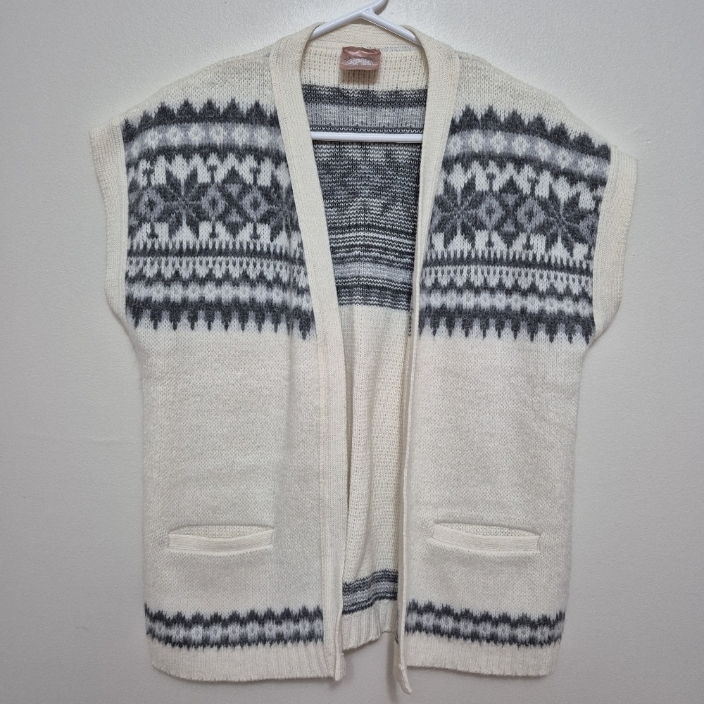 Ice Castles Women's Cream Vintage Fair Isle Knit Open Front Vest Size M/L - Picture 2 of 7
